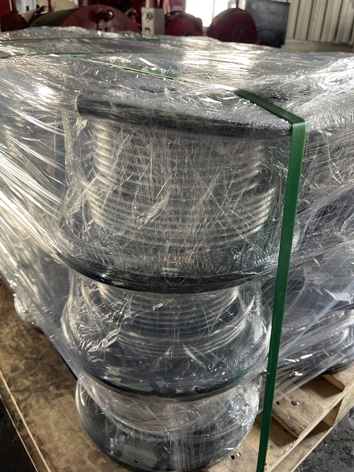 Lead wire coils packed on pallets