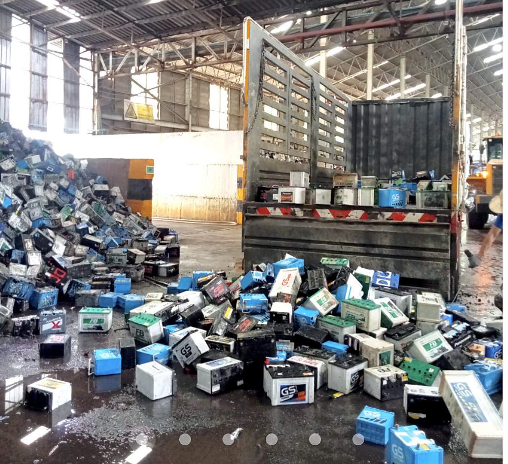 Battery scrap unloaded at the receiving bay